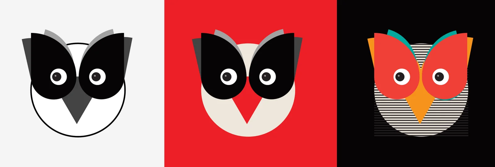 Three high-contrast bird illustrations in black and white, red, and color—used to support baby vision development.
